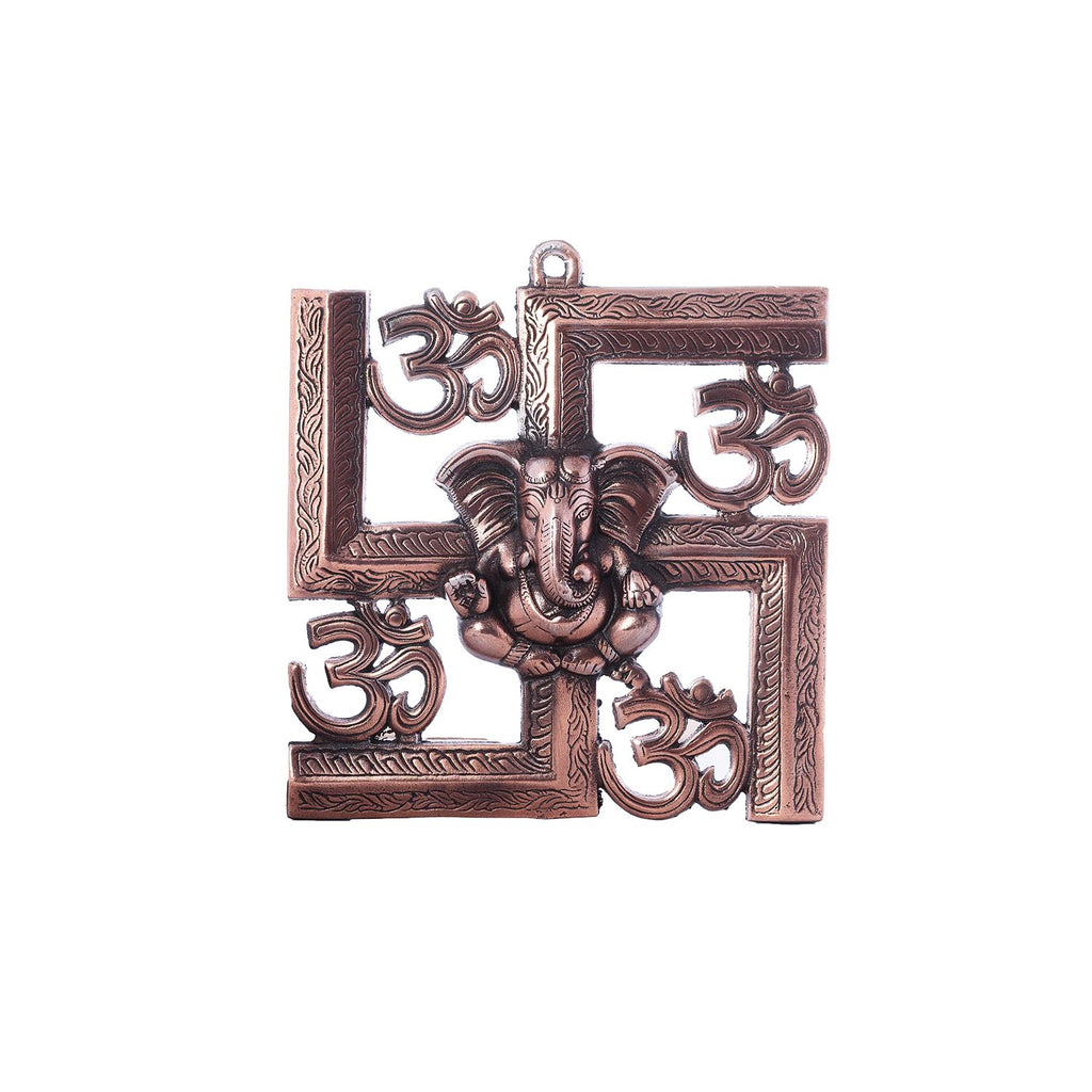 eCraftIndia Lord Ganesha on Om Swastik Metal Wall Hanging